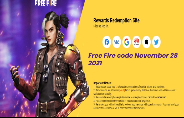 Free Fire code November 28 2021