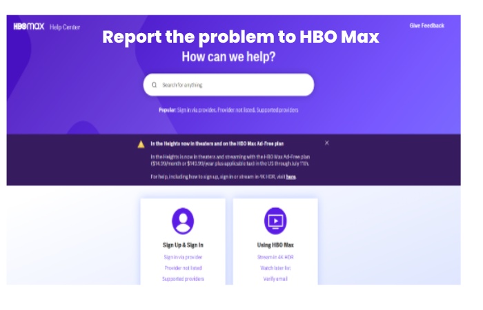 Report the problem to HBO Max