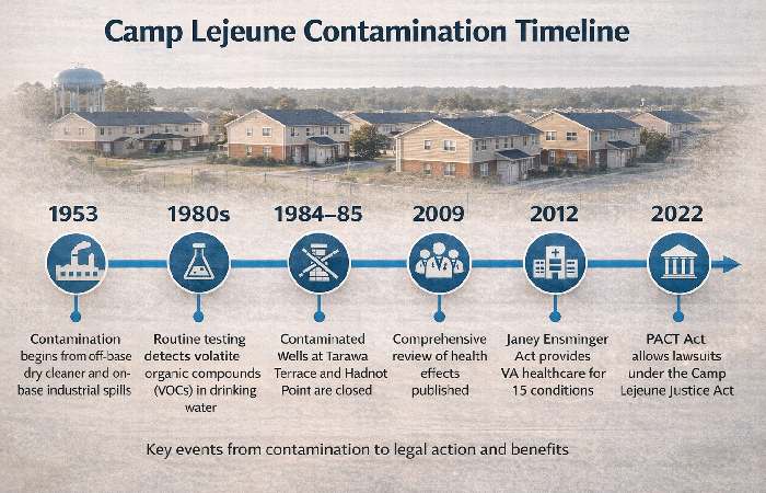 Timeline of Camp Lejeune water contamination and key events