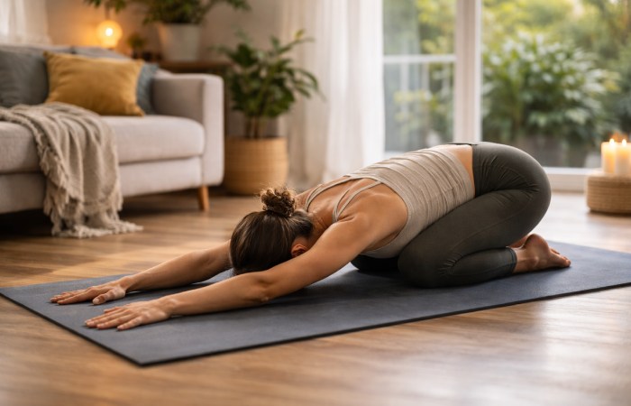 childs pose yoga stretch