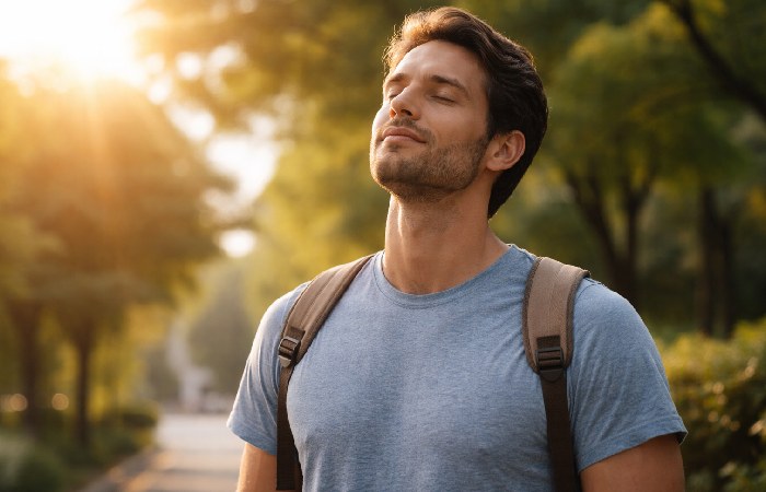 Person getting morning sunlight to regulate circadian rhythm